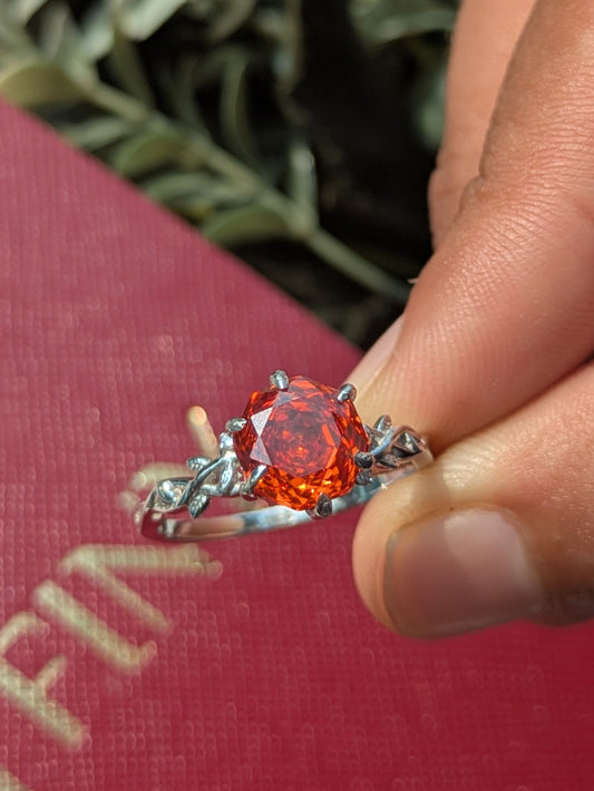 2Ct Fire Red Rose Cut Silver Solitare Ring For Women