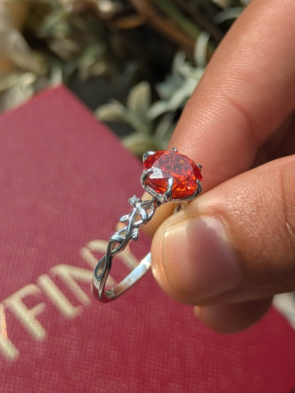 2Ct Fire Red Rose Cut Silver Solitare Ring For Women