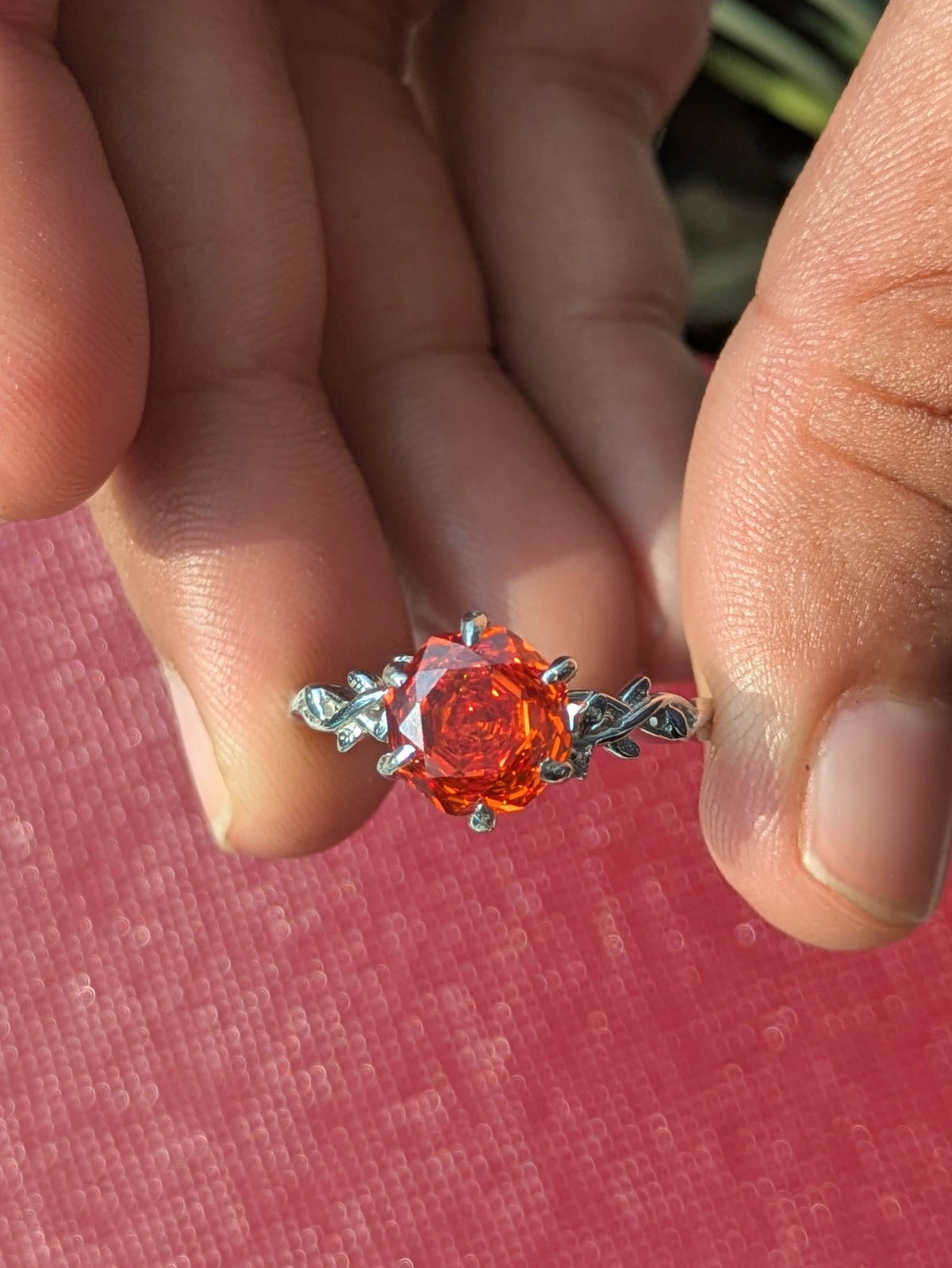 2Ct Fire Red Rose Cut Silver Solitare Ring For Women