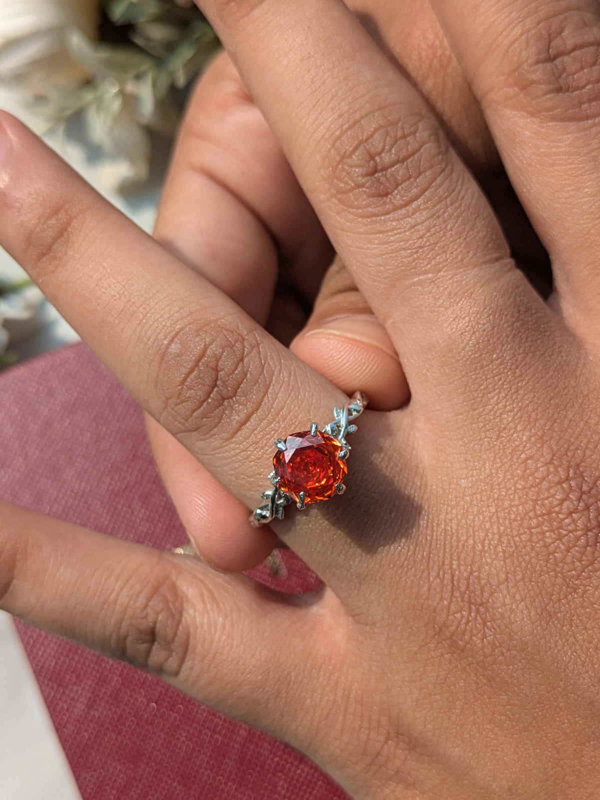 2Ct Fire Red Rose Cut Silver Solitare Ring For Women