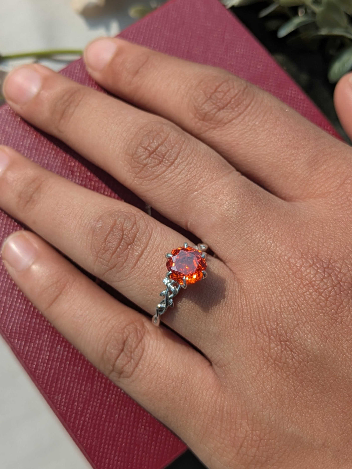 2Ct Fire Red Rose Cut Silver Solitare Ring For Women
