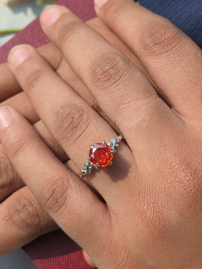 2Ct Fire Red Rose Cut Eliza Silver Solitare Ring For Women