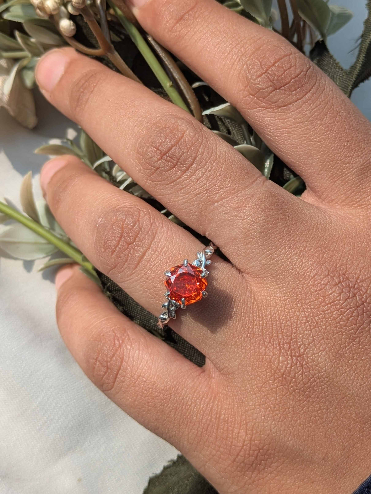 2Ct Fire Red Rose Cut Silver Solitare Ring For Women