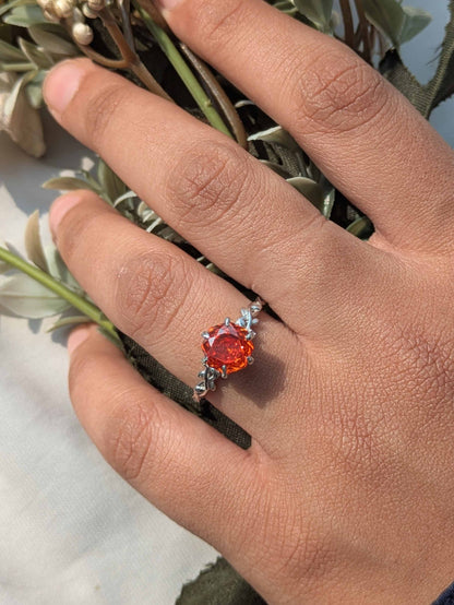 2Ct Fire Red Rose Cut Silver Solitare Ring For Women