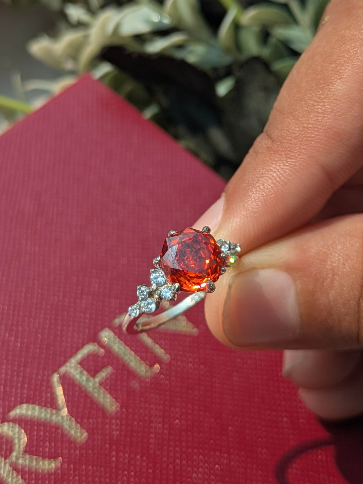 2Ct Fire Red Rose Cut Eliza Silver Solitare Ring For Women