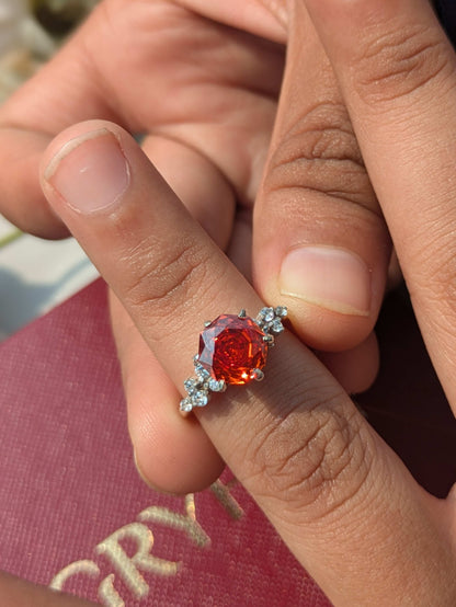 2Ct Fire Red Rose Cut Eliza Silver Solitare Ring For Women