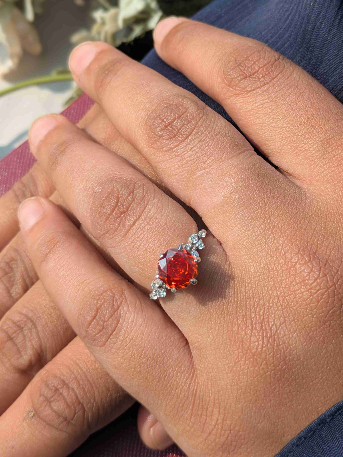 2Ct Fire Red Rose Cut Eliza Silver Solitare Ring For Women