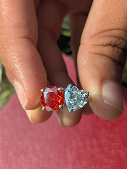3.8Ct Fire Red Round & Heart Toi Et Moi Solitaire Silver Ring
