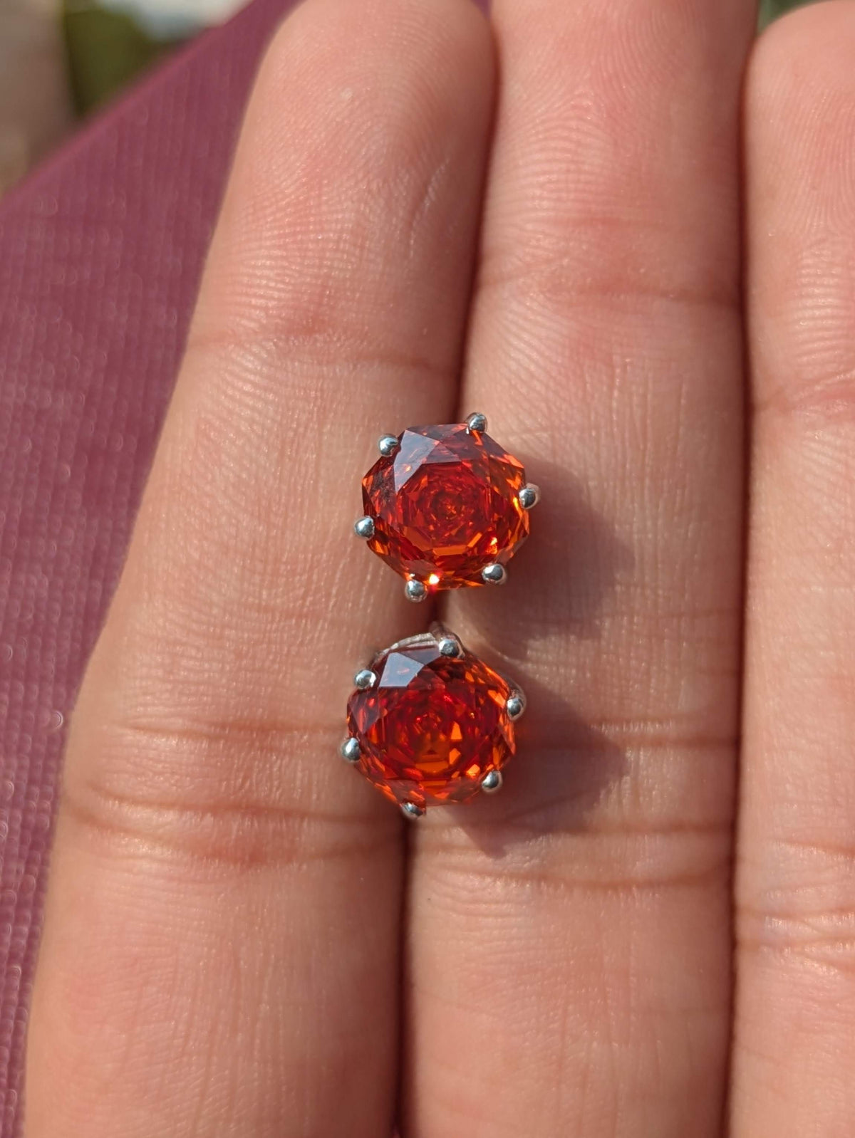 2Ct Fire Red Rose Cut Round Stud Silver Earring