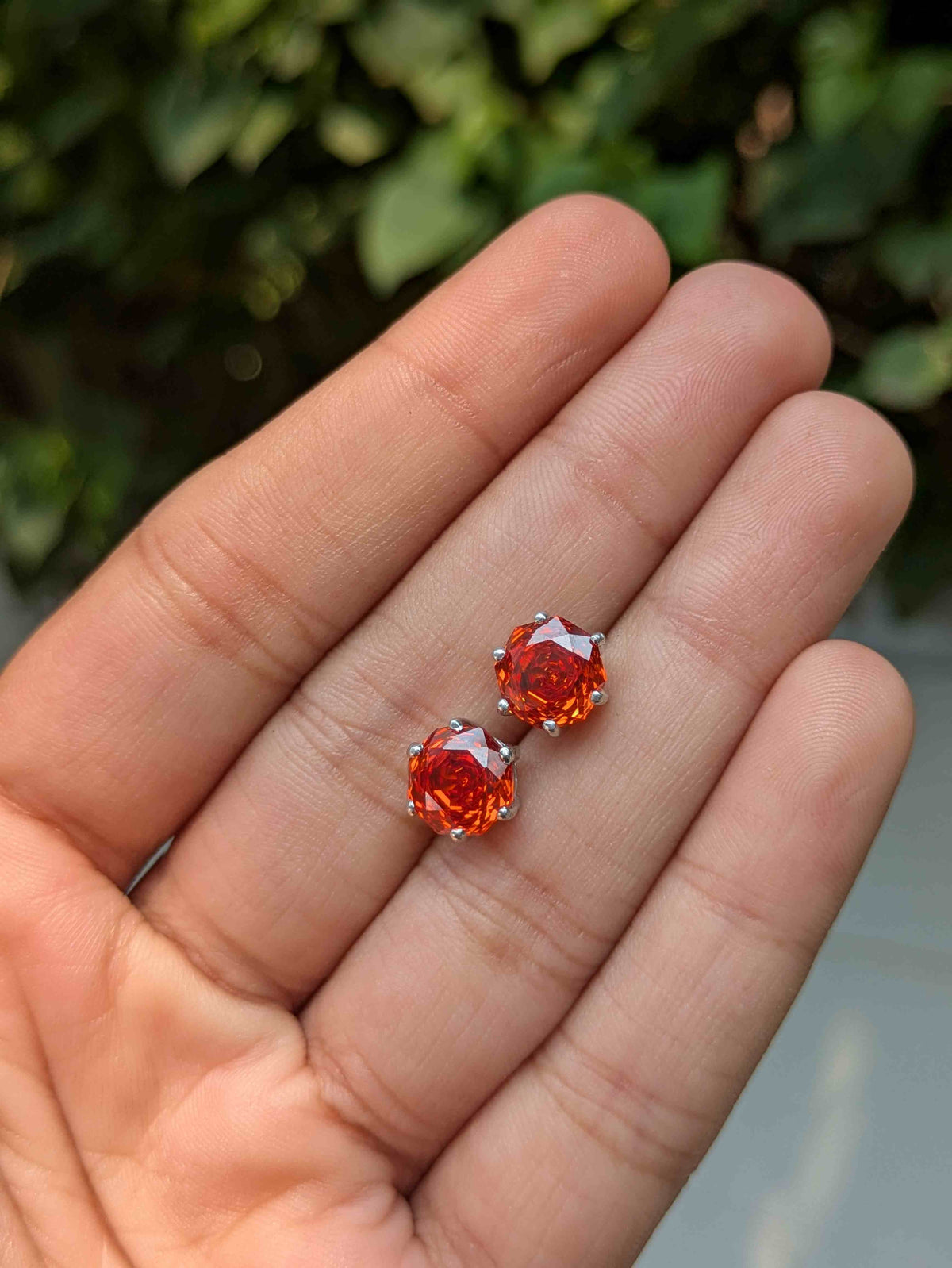2Ct Fire Red Rose Cut Round Stud Silver Earring