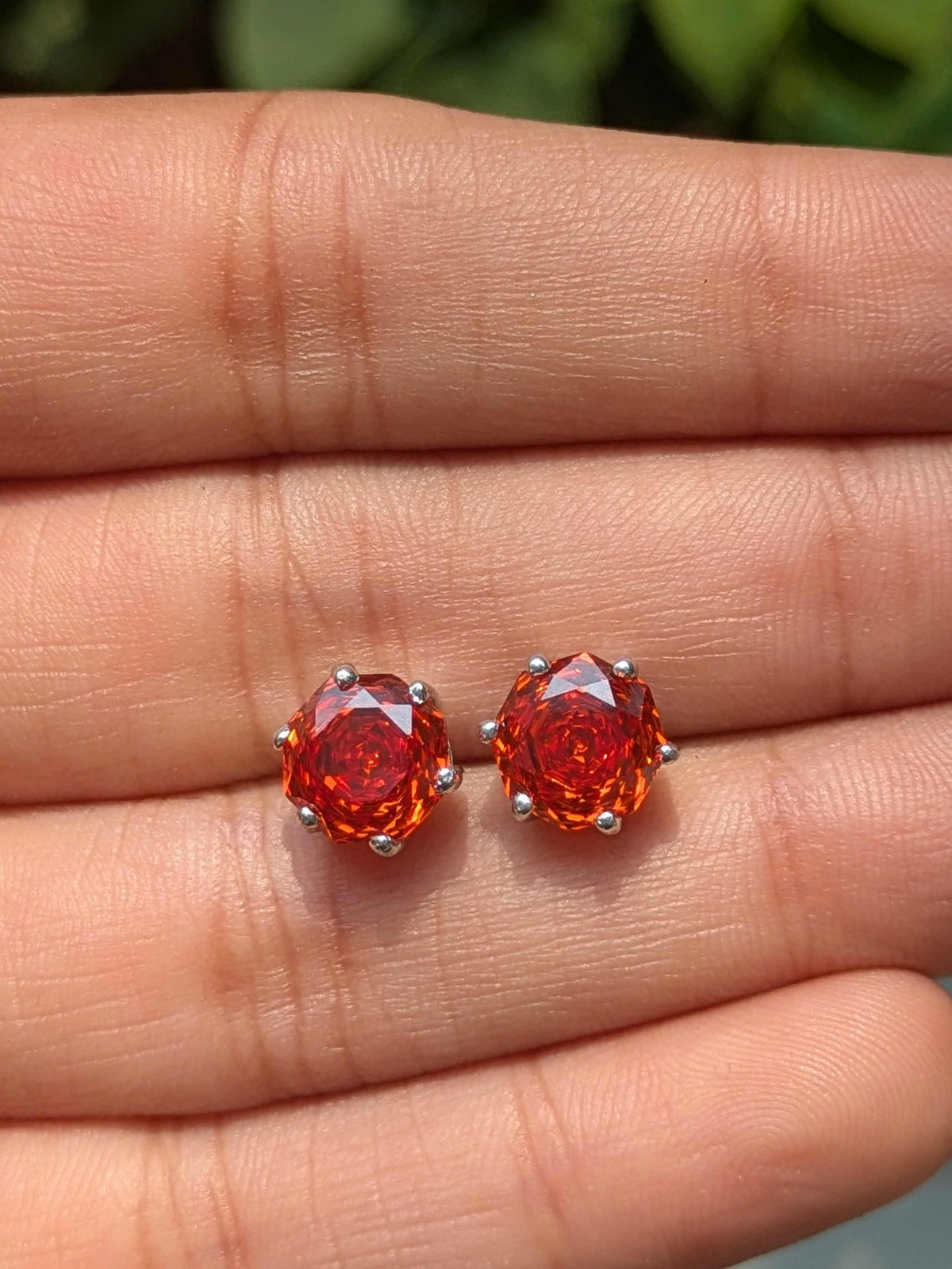 2Ct Fire Red Rose Cut Round Stud Silver Earring