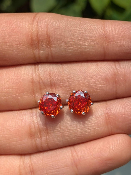 2Ct Fire Red Rose Cut Round Stud Silver Earring