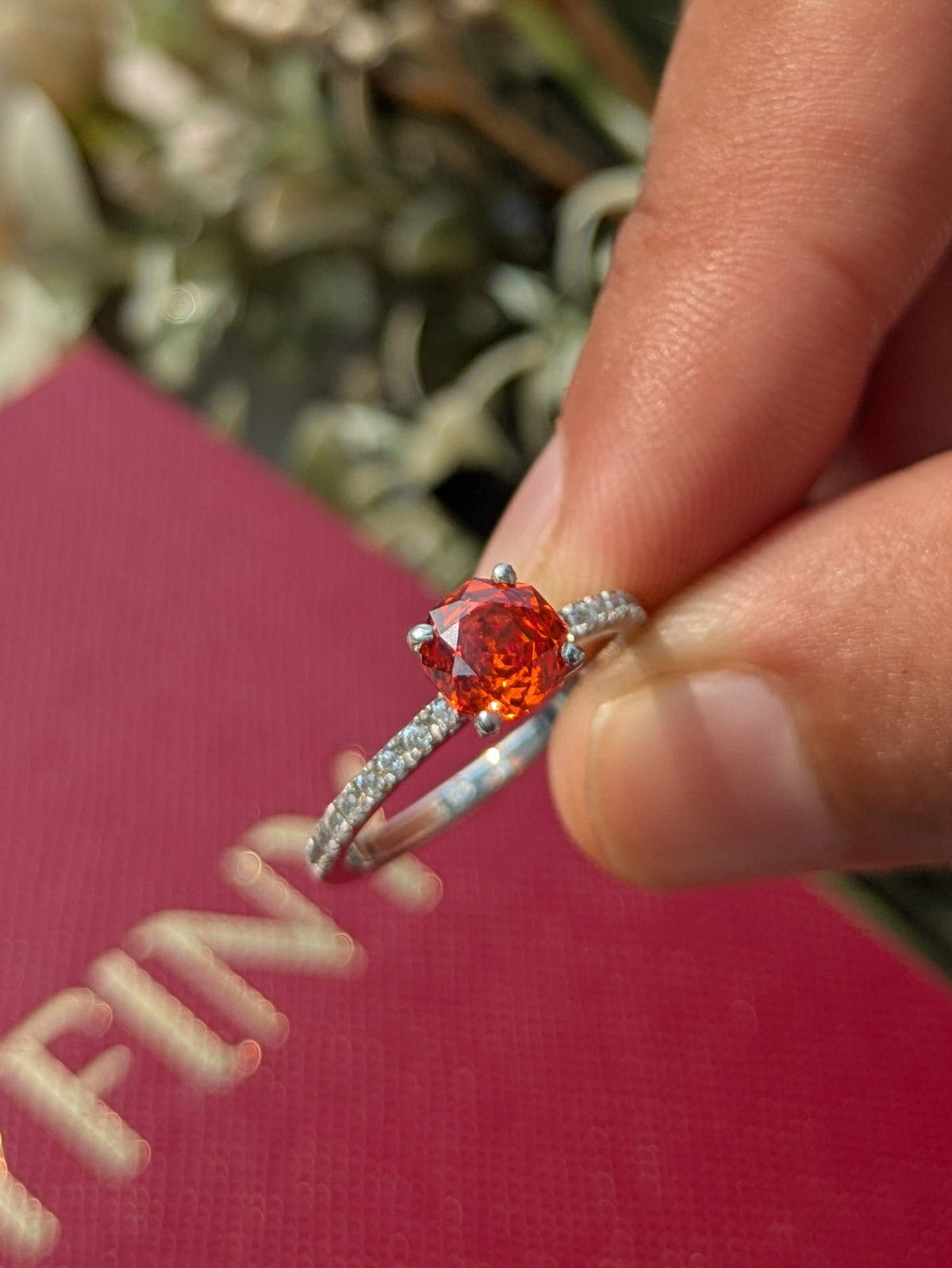 0.8Ct Rosie Fire Red Rose Cut Solitaire Silver Ring For Women