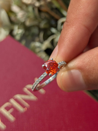 0.8Ct Rosie Fire Red Rose Cut Solitaire Silver Ring For Women