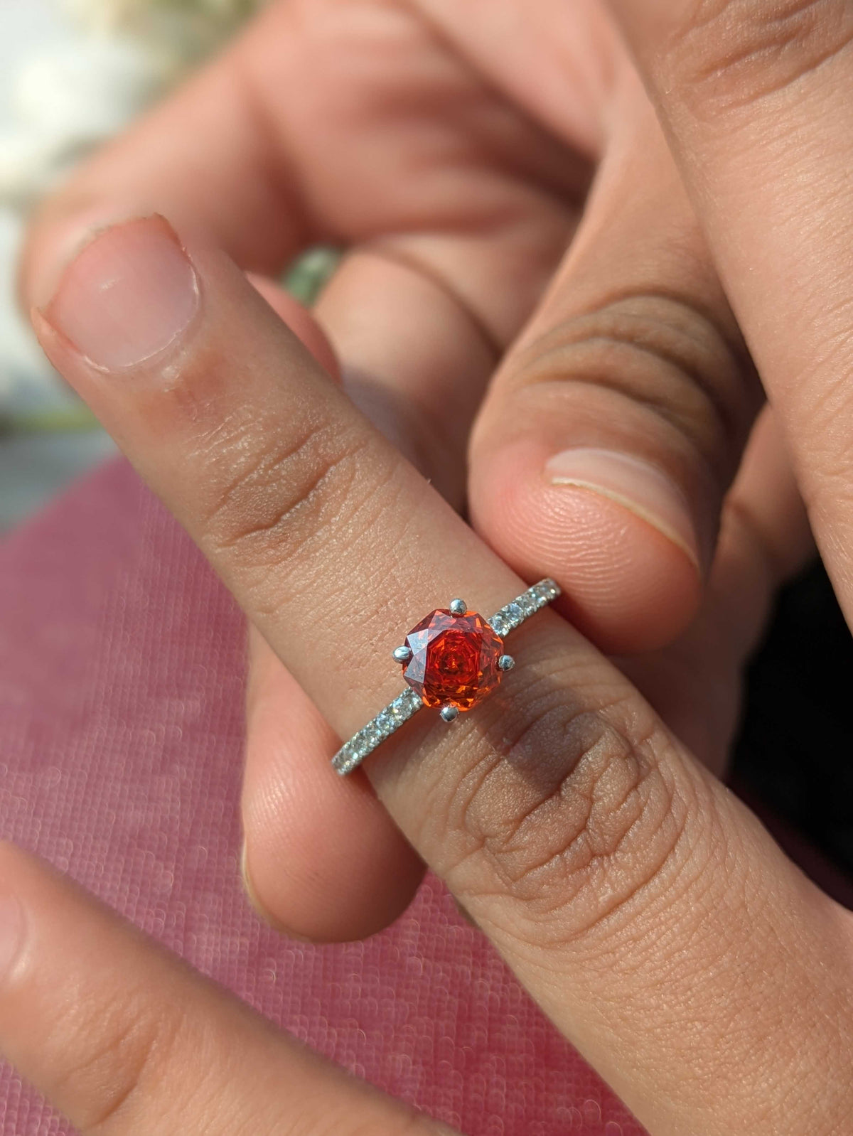 0.8Ct Rosie Fire Red Rose Cut Solitaire Silver Ring For Women