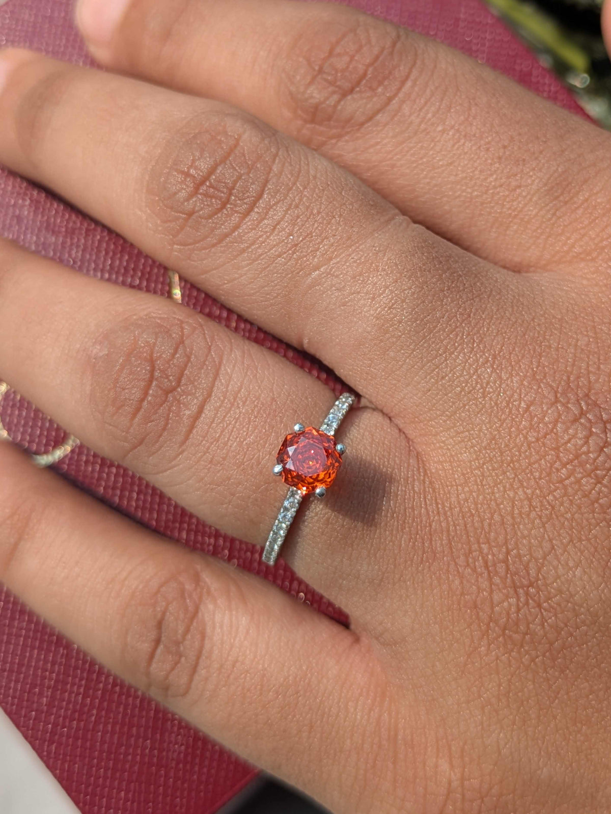 0.8Ct Rosie Fire Red Rose Cut Solitaire Silver Ring For Women