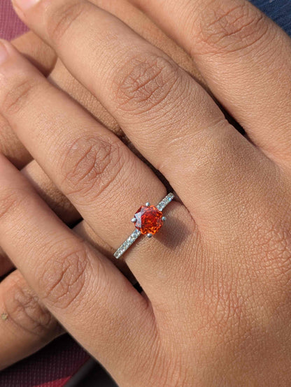 0.8Ct Rosie Fire Red Rose Cut Solitaire Silver Ring For Women