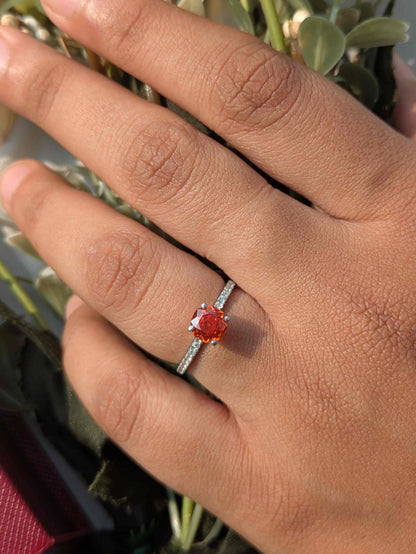 0.8Ct Rosie Fire Red Rose Cut Solitaire Silver Ring For Women