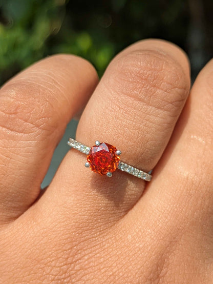 0.8Ct Rosie Fire Red Rose Cut Solitaire Silver Ring For Women