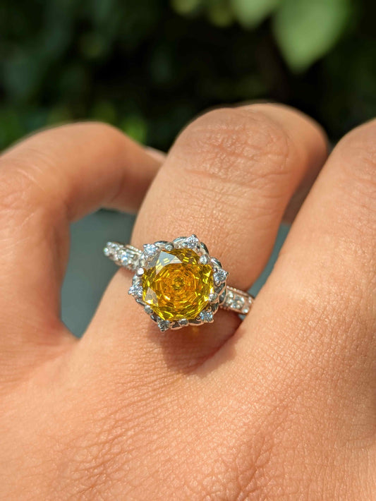 2Ct Yellow Rose Cut Marell Luxe Round Solitaire Silver Ring For Wome