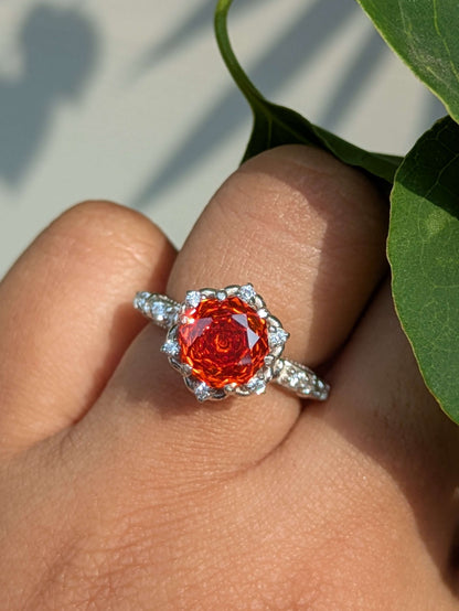 2Ct Fire Red Rose Cut Marell Luxe Round Solitaire Silver Ring For Women