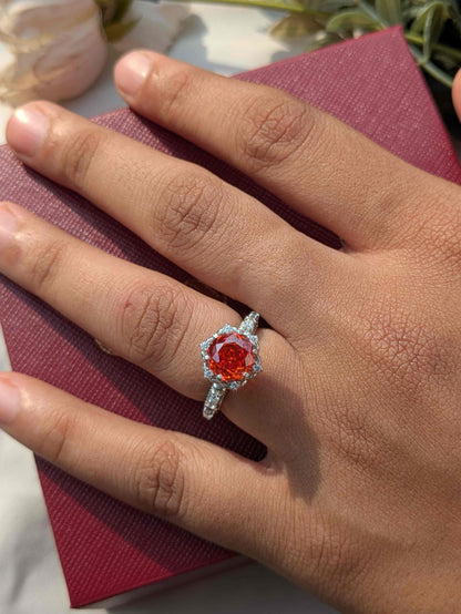 2Ct Fire Red Rose Cut Marell Luxe Round Solitaire Silver Ring For Women