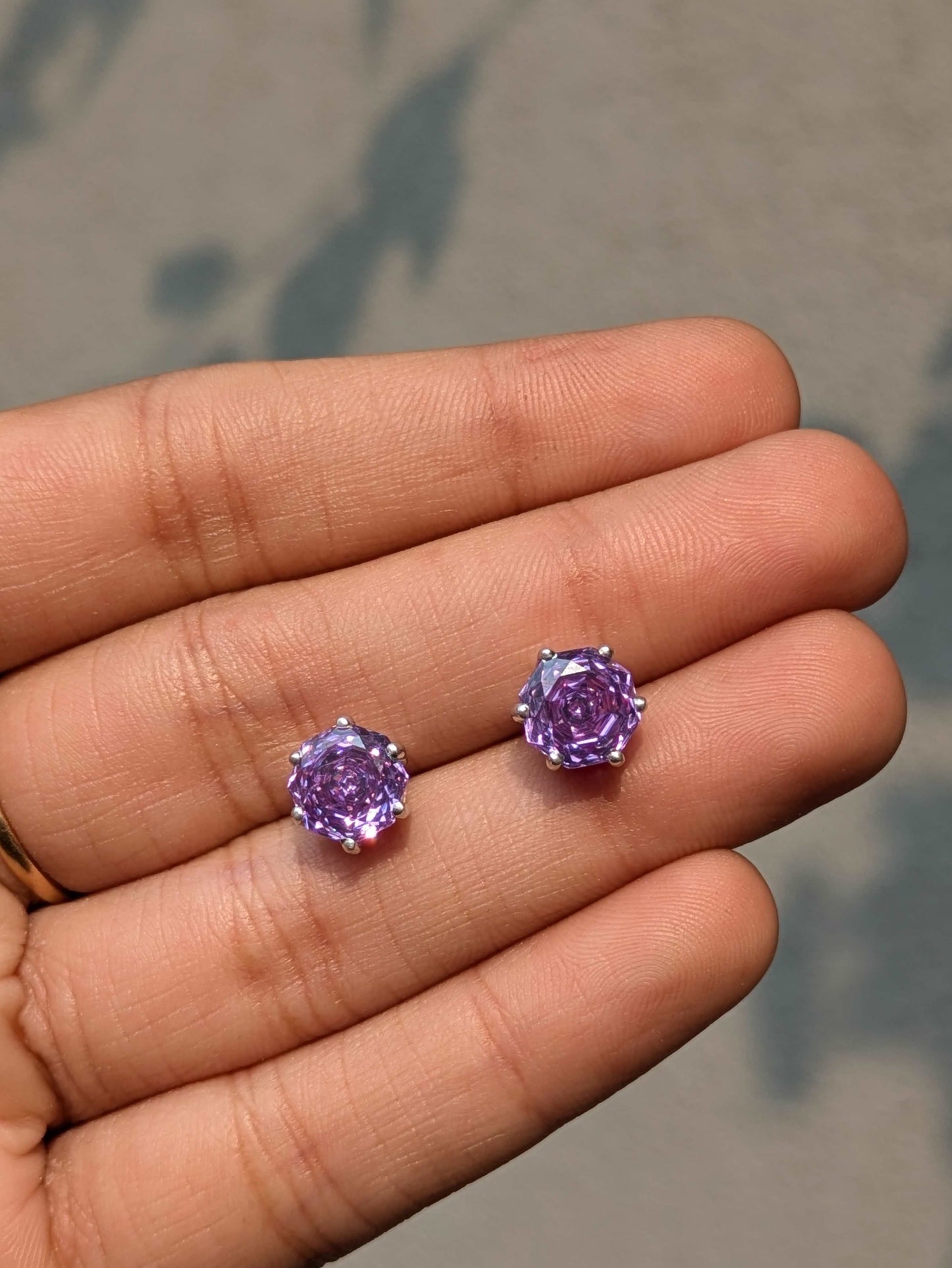 2Ct Purple Rose Cut Round Stud Silver Earring