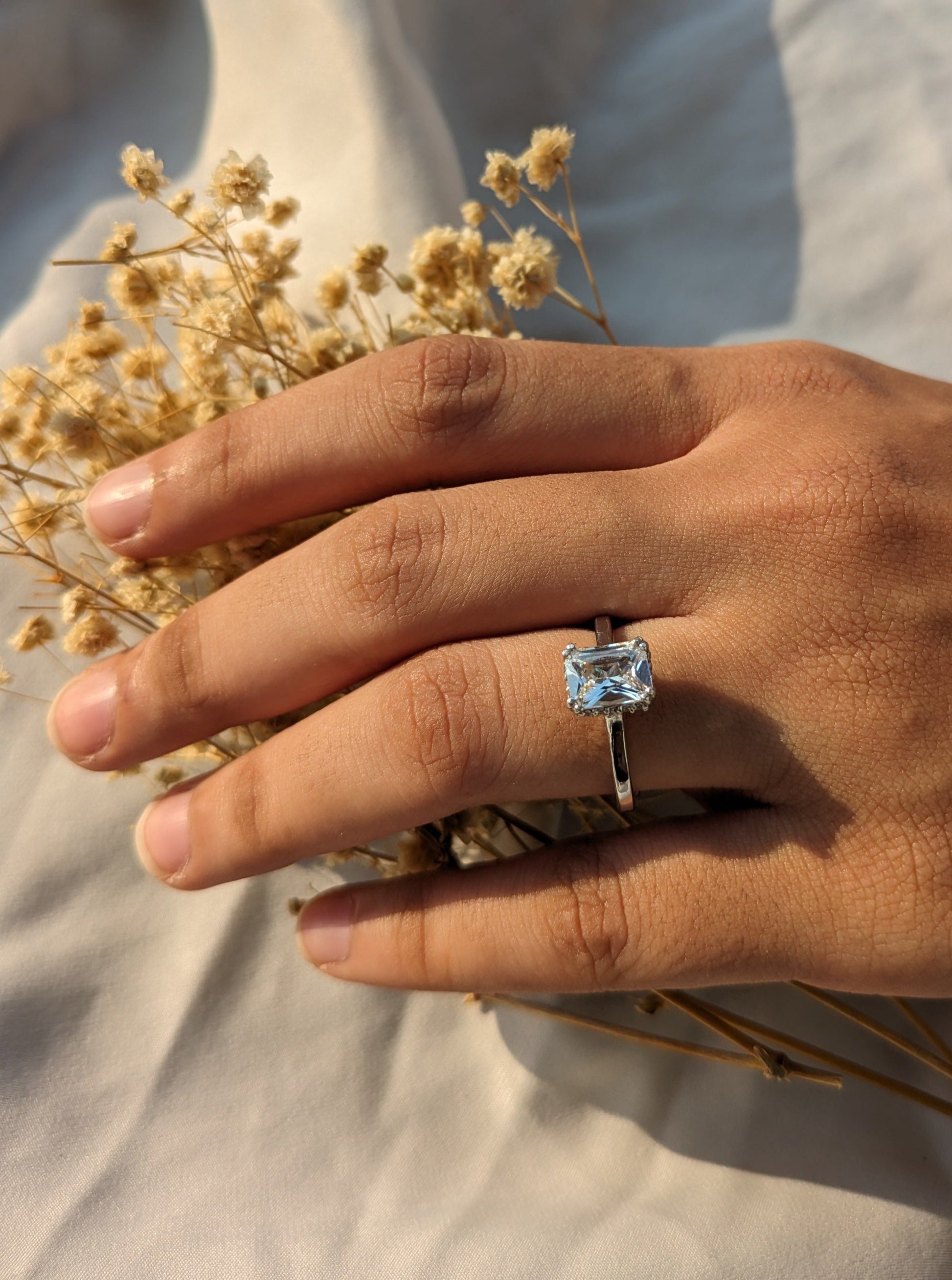 Claire Silver Radiant Diamond Ring - Main Image