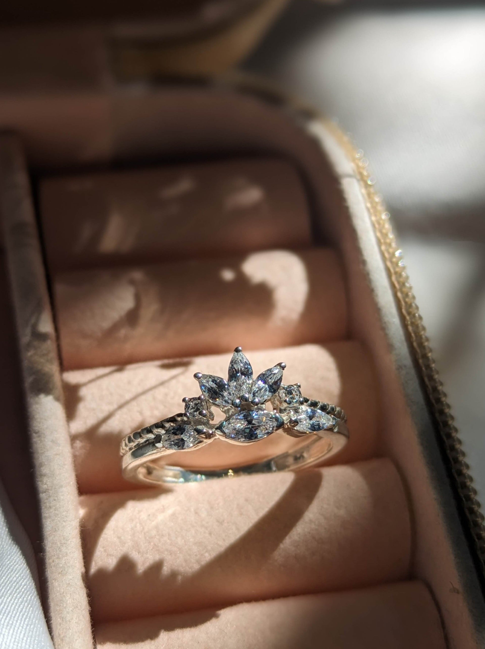 Silver Marquise Diamond Ring Elena Crown Ring Unique