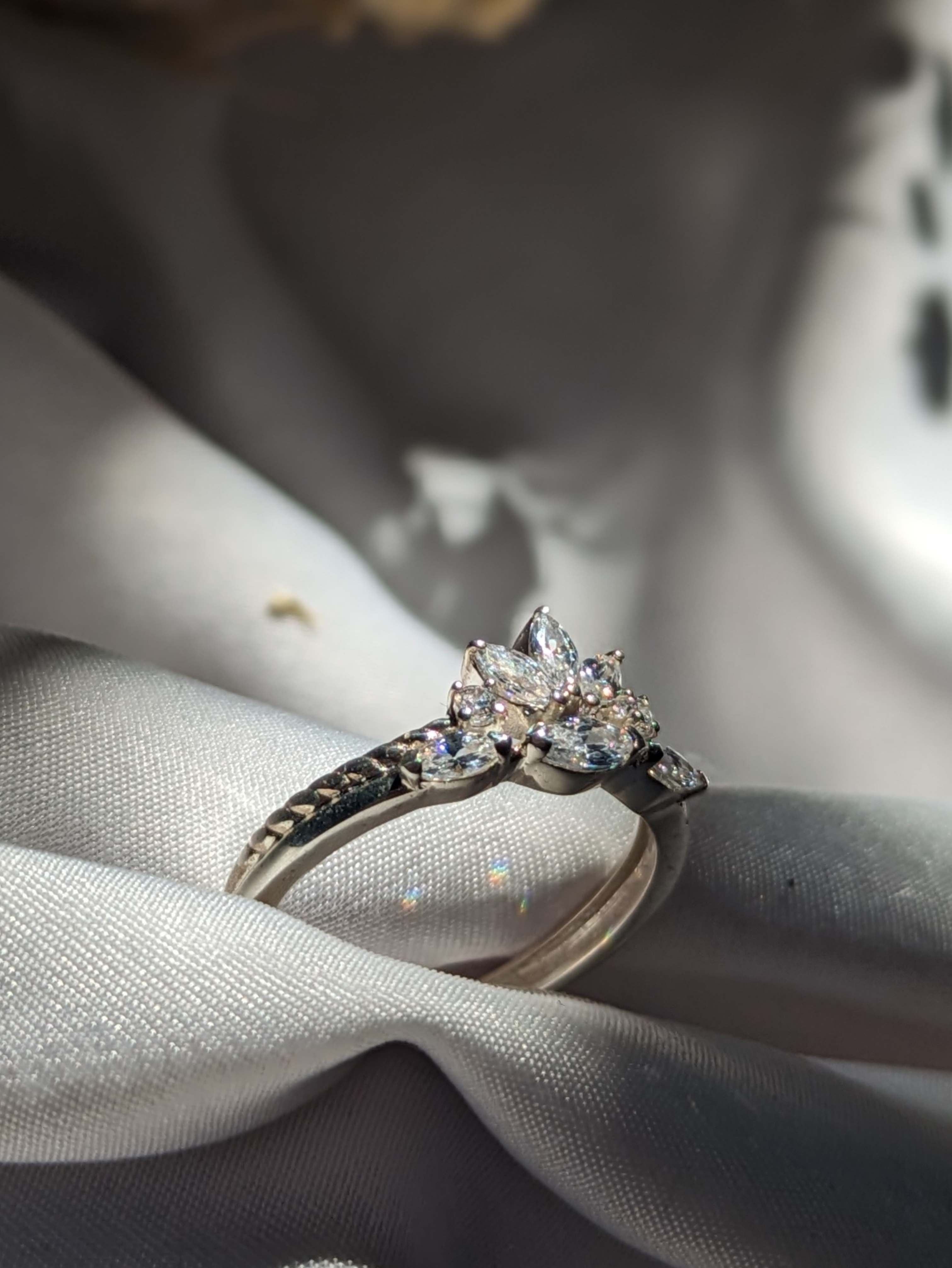 Silver Marquise Diamond Ring Elena Crown Ring Unique Engagement Rings Personalised Gift for Her Gryfiny