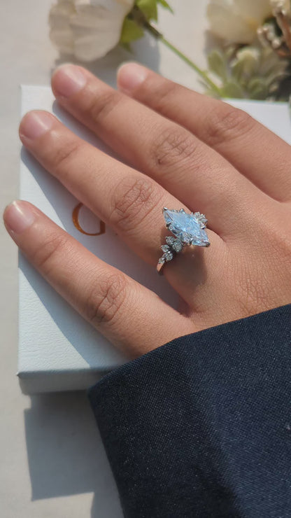 2.5 Ct Marquise With Side Accent Solitaire Silver Ring For Women