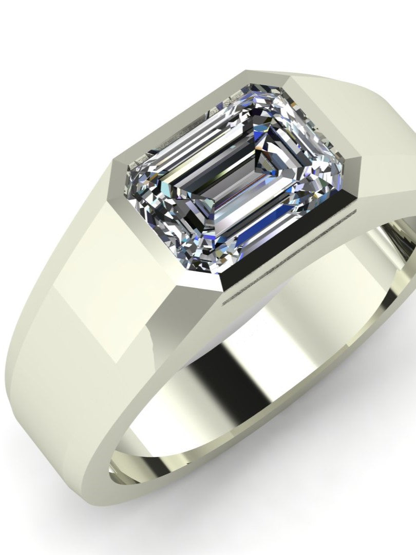 1.8Ct Emerald Bezel Silver Engagement Ring For Men