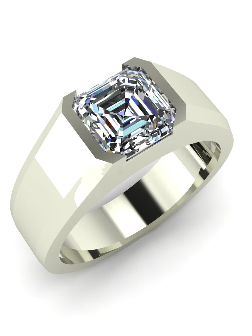 1.5 Ct Asscher Open Bezel Silver Engagement Ring For Men